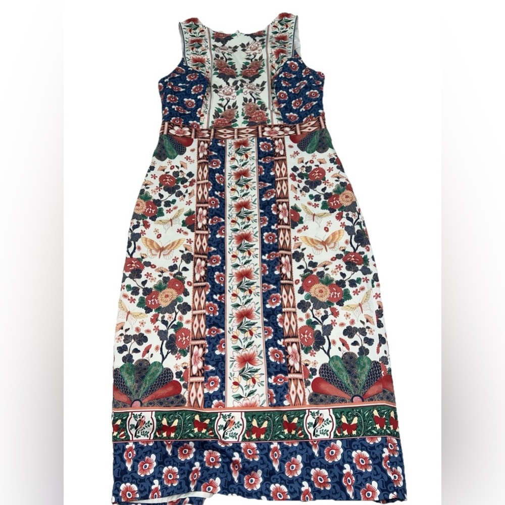 Oasis Multicolor Floral Bird And Butterfly Lined Dress floral size 8